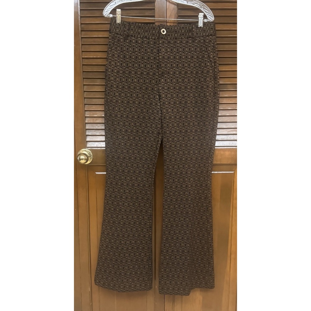 Cabi Brown Tan Geometric Jacquard Bootcut Pants Women's Size 6 Retro‎ Workwear
